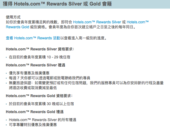 Hotels.com Rewards Silver Gold 