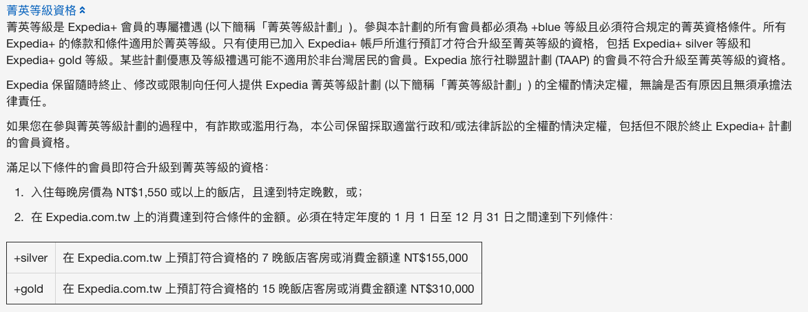 Expedia+菁英等級資格