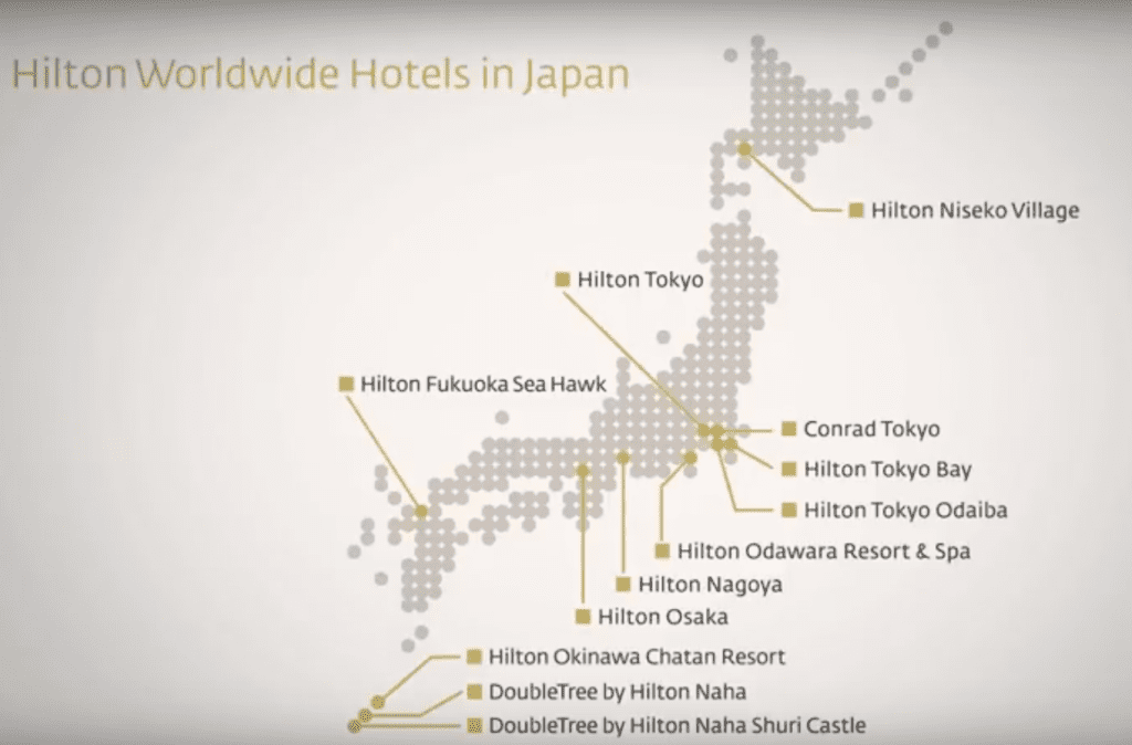 日本地區希爾頓飯店分佈圖